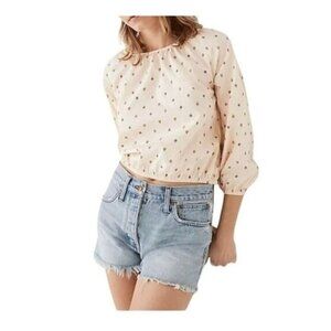 Madewell Womens Gathered Puff-Sleeve Crop Top in Sunrise Floral Bone XS